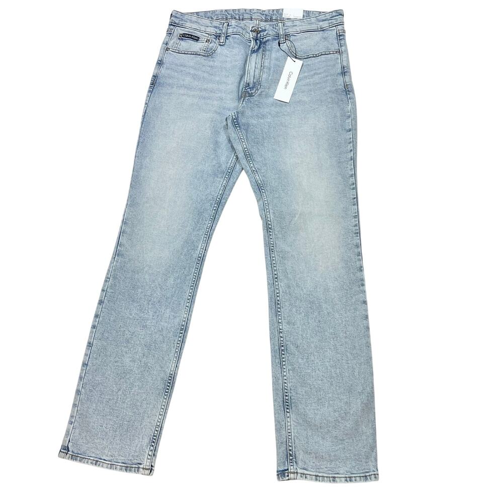 Calvin Klein Slim Fit Denim Jeans 34x32 Light Blue Straight Leg New